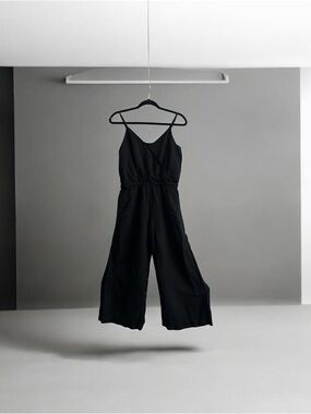 LOFT Black Wide-Leg Spaghetti-Strap Jumpsuit